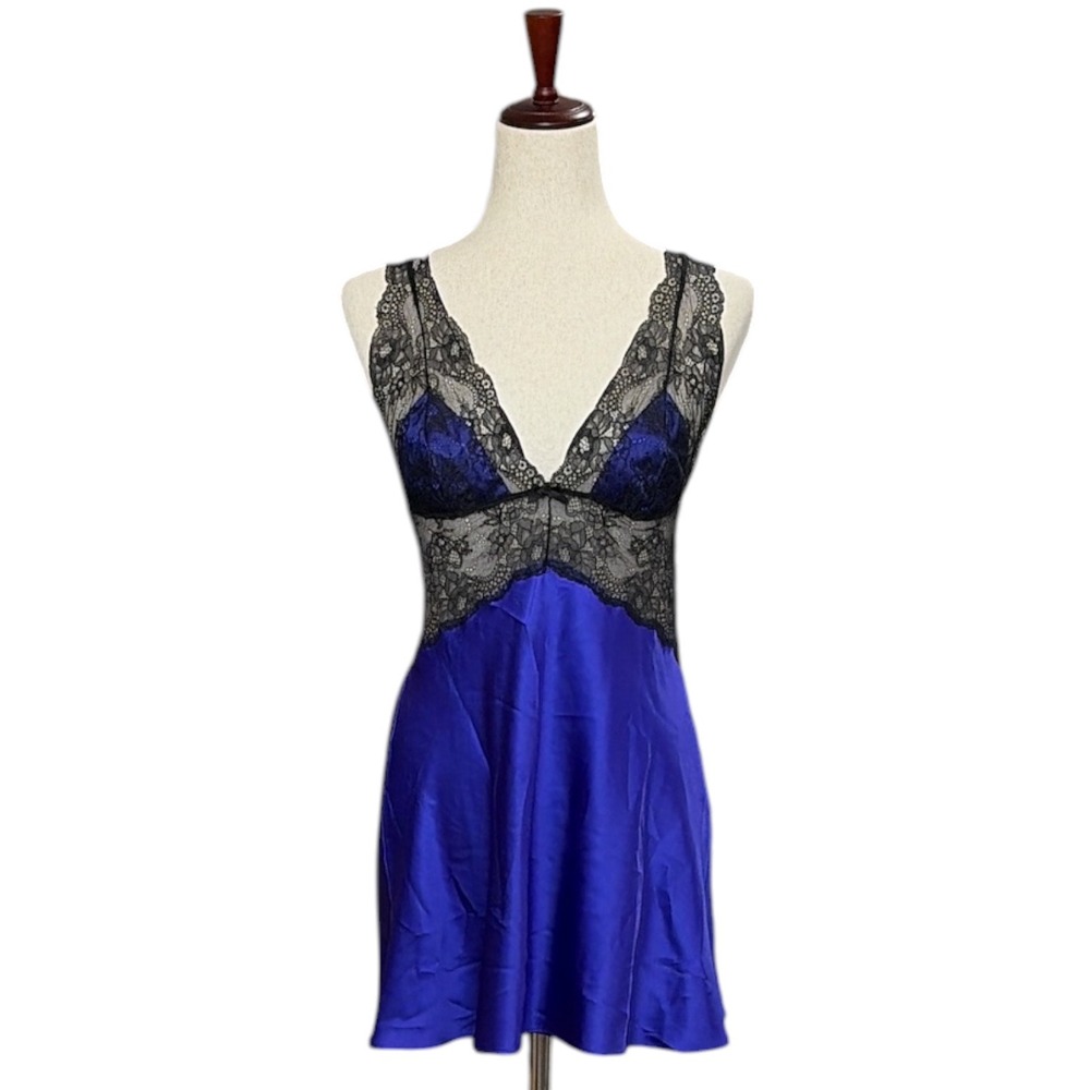 Victoria's Secret Satin Lace Slip Babydoll Lingerie Royal Purple Black Sz M 2012
